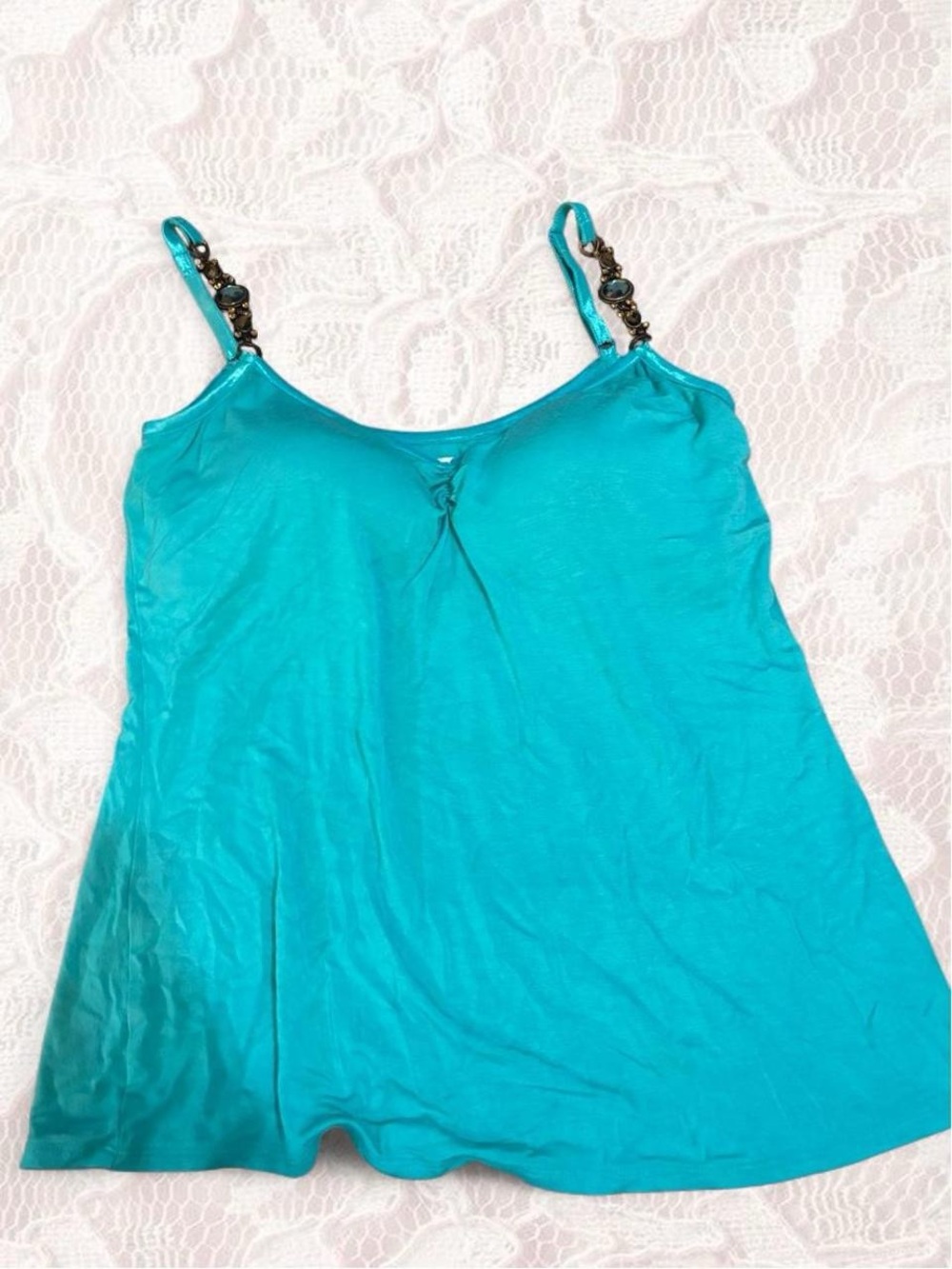 Cache Turquoise Beaded Strap Tank Top